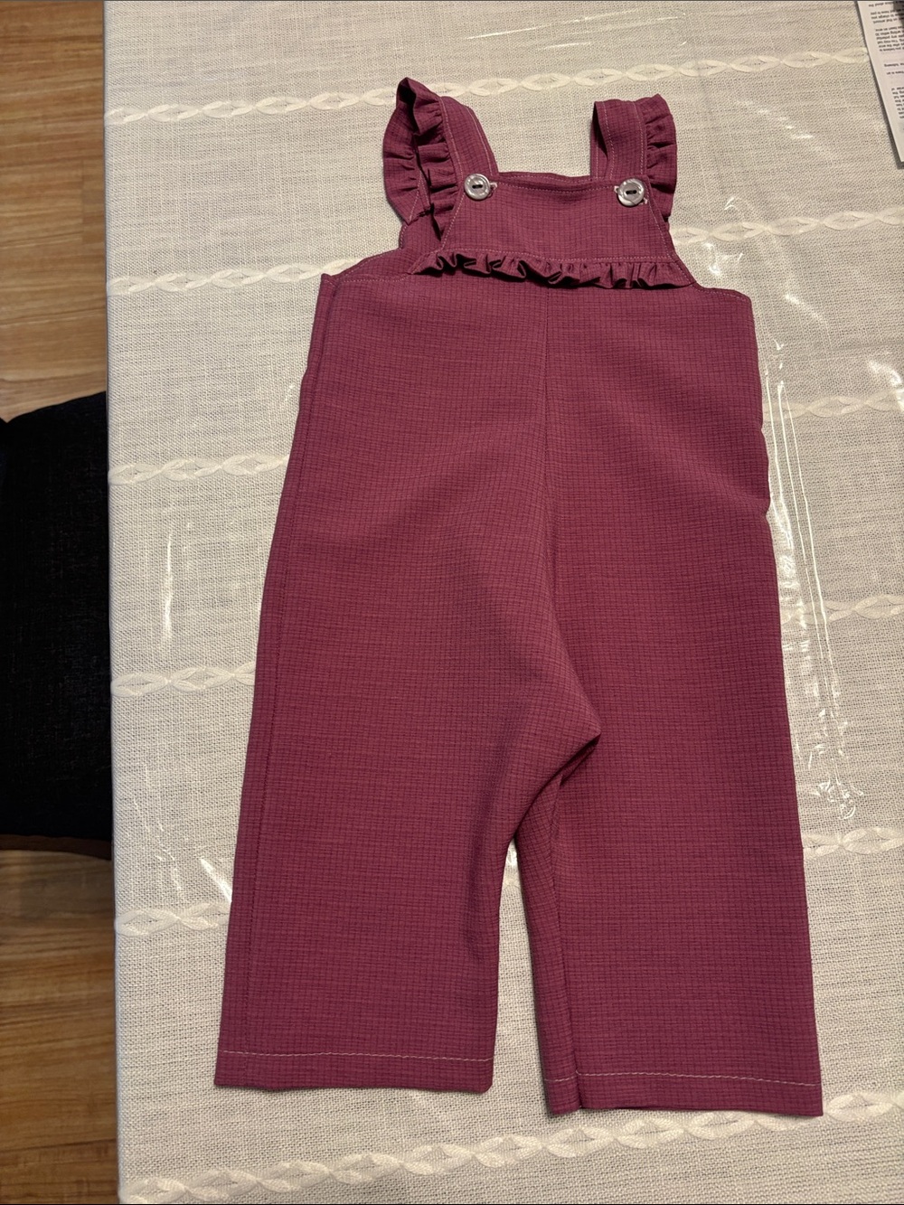 Baby girls handmade' Ruffled Overalls - Mauve